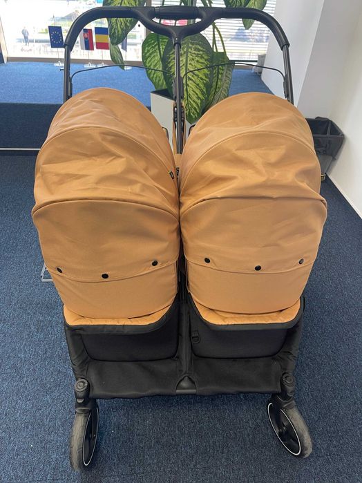 Carucior de gemeni 2 in 1 cu landouri EURO CART DOBLO, 0 luni+, Camel