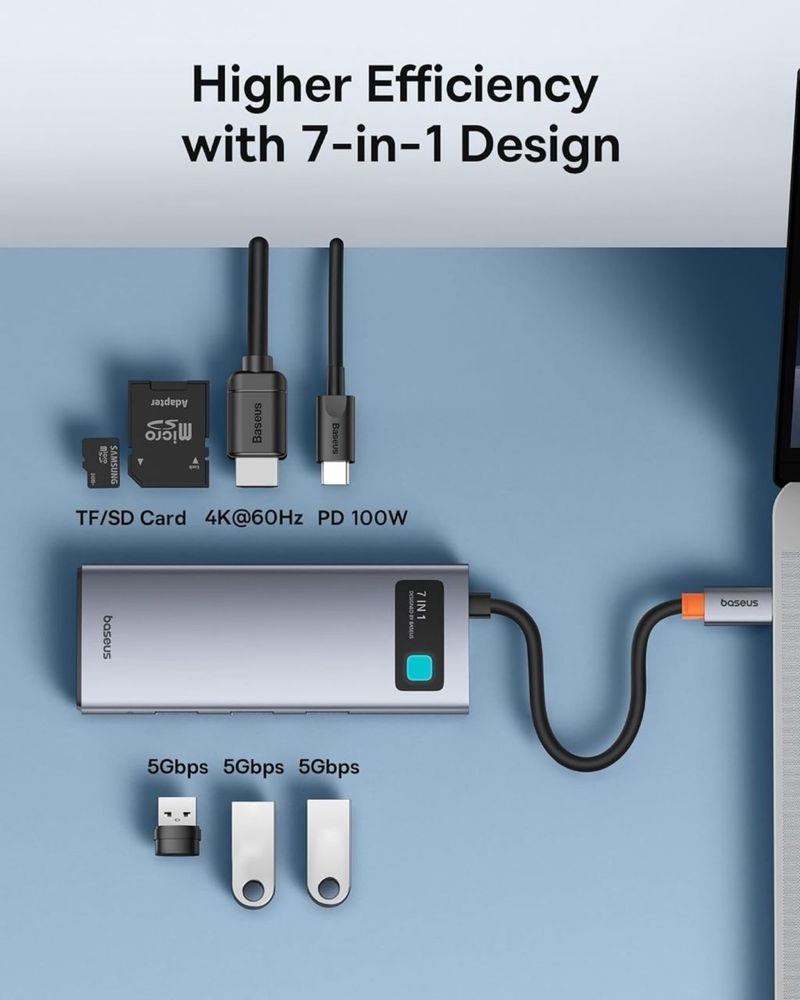 Baseus UCB C Hub 7в1, 4к60Гц, USB3.0, 5Gb/s