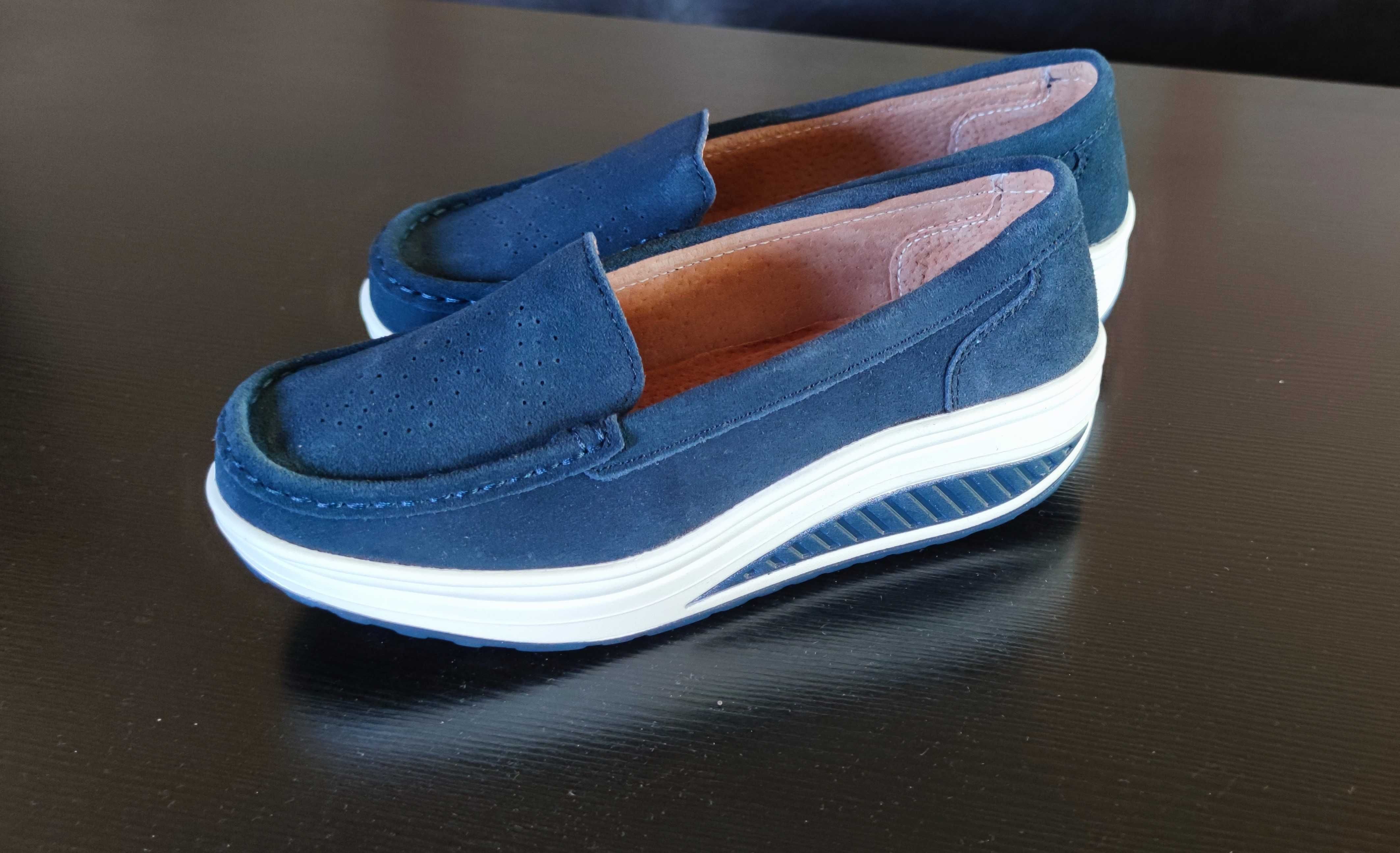 Pantofi piele naturala intoarsa culoare Navy mar 37,5