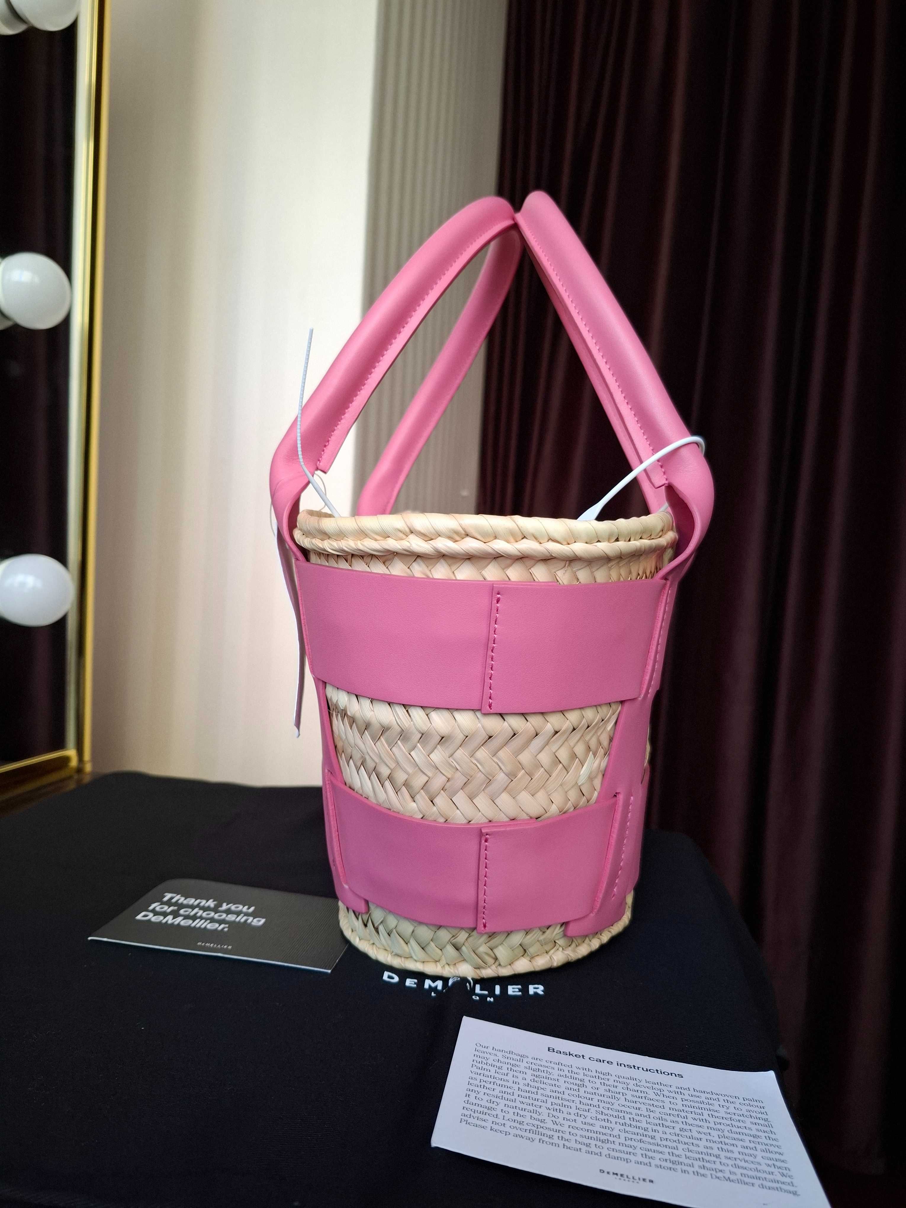 DEMELLIER Geanta De Plajă Originală Pink Mini Santorini Raffia Tote