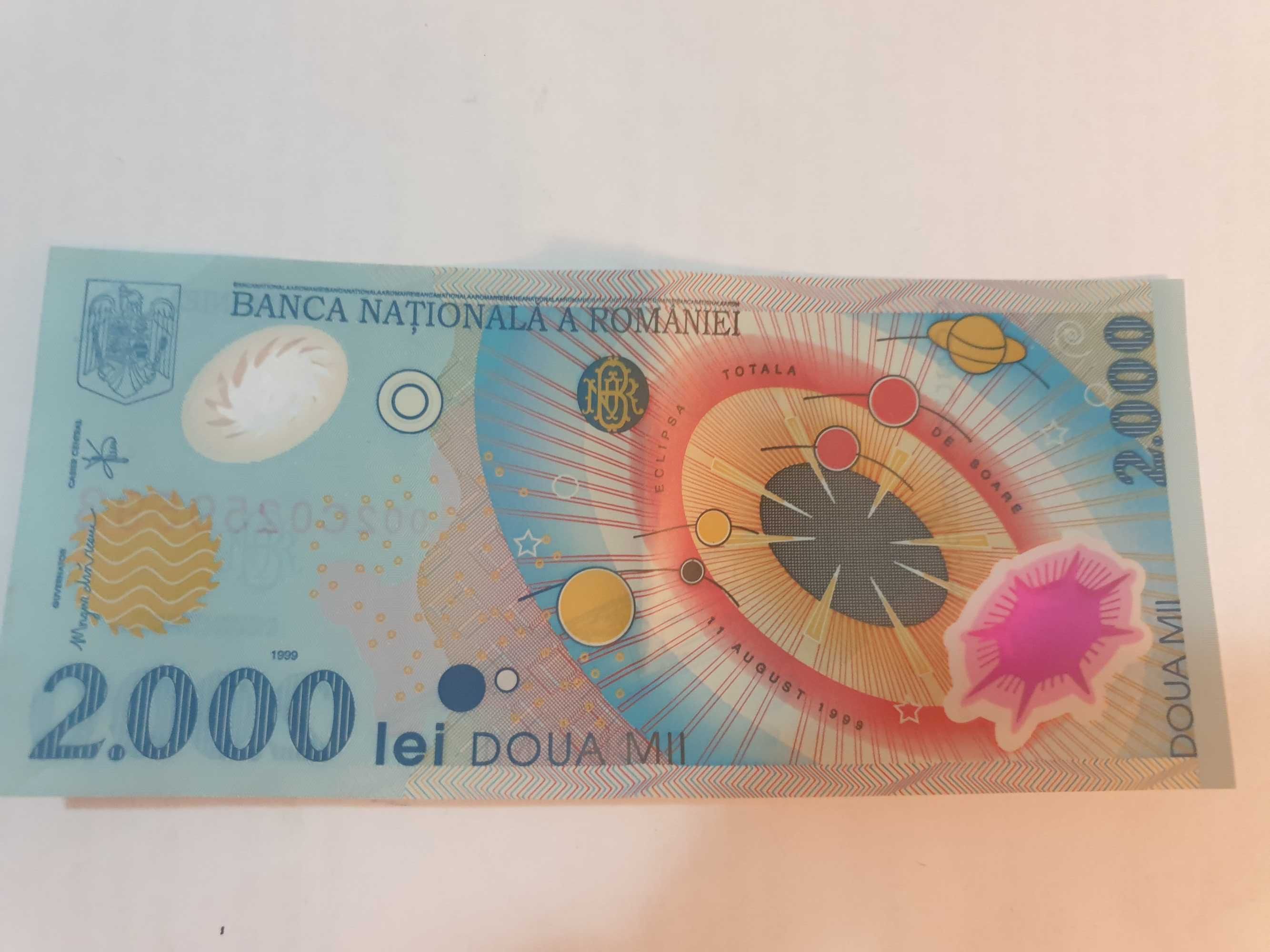 Bacnota 2000 lei si Moneda 500 lei Eclipsa Totala de Soare 1999