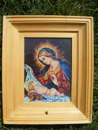 goblen lucrat manual Fecioara Maria cu Pruncul Isus