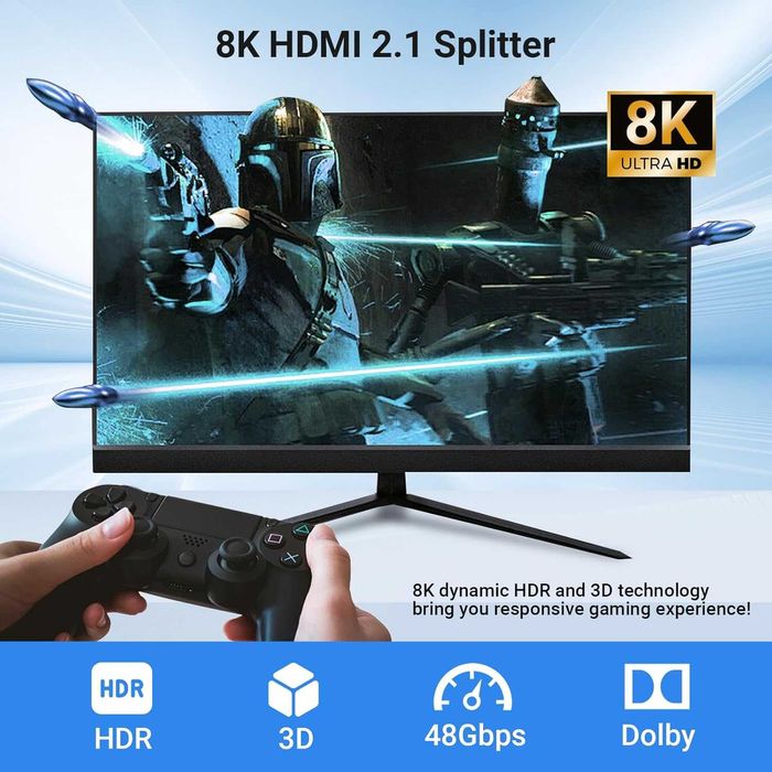 Splitter HDMI 8K 60Hz Afișaj extins 1în 4ieșiri,48Gbps 3D HDR HDCP 2.3