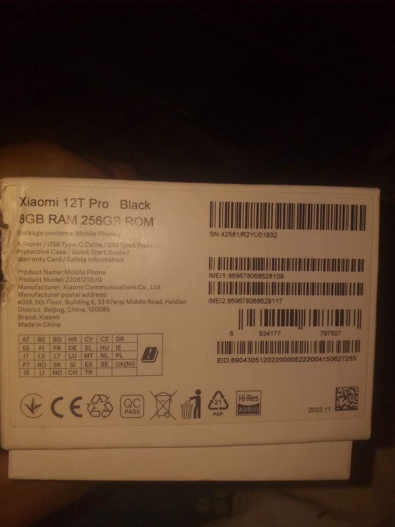 XIAOMI 12T PRO Holati idial aybi yuq