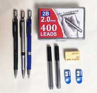 Комплект 400 броя 2В графити 2мм + 3 механични молива 2mm , 2B