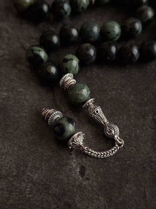 Премиальные чётки(тасбих) ручной работы из змеевика — 33 бусины