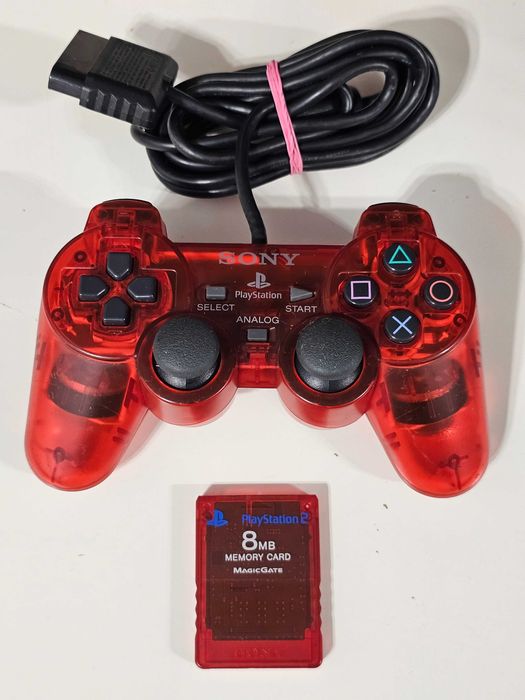 Controller si card original Sony PS2 rosu transparent Editie limitata