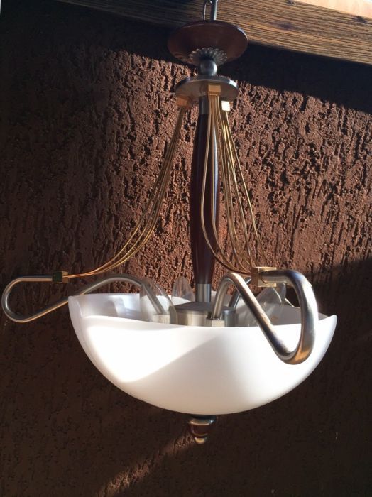 Lampa din lemn, cu abajur de sticla (din Italia)