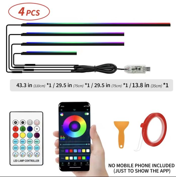 Kit Lumini Ambientale 4in1 Acrilice Benzi Symphony RGB Aplicatie USB