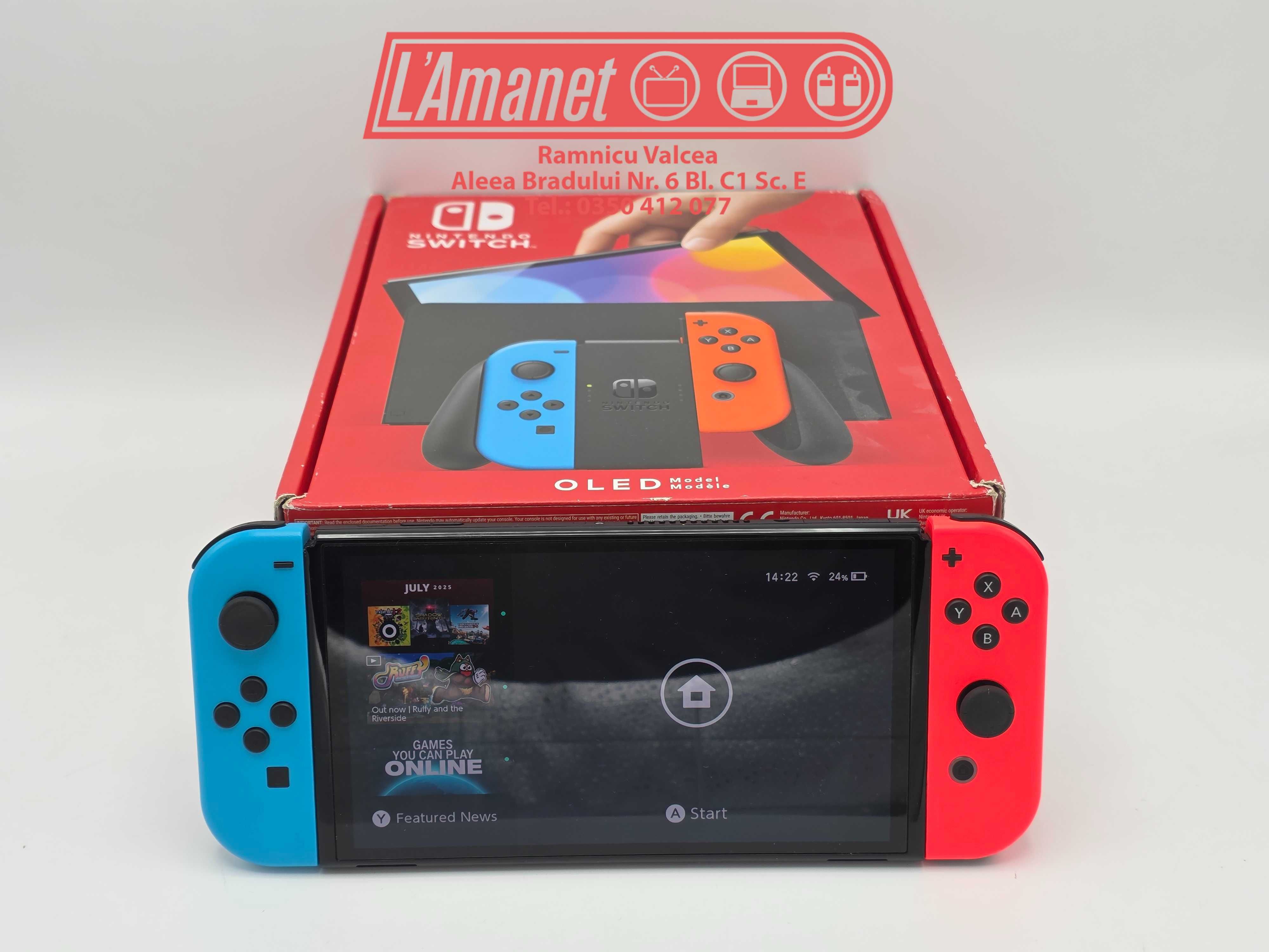 Nintendo Switch OLED 7" Neon 64GB Jocuri Card microSD 512GB FullBox