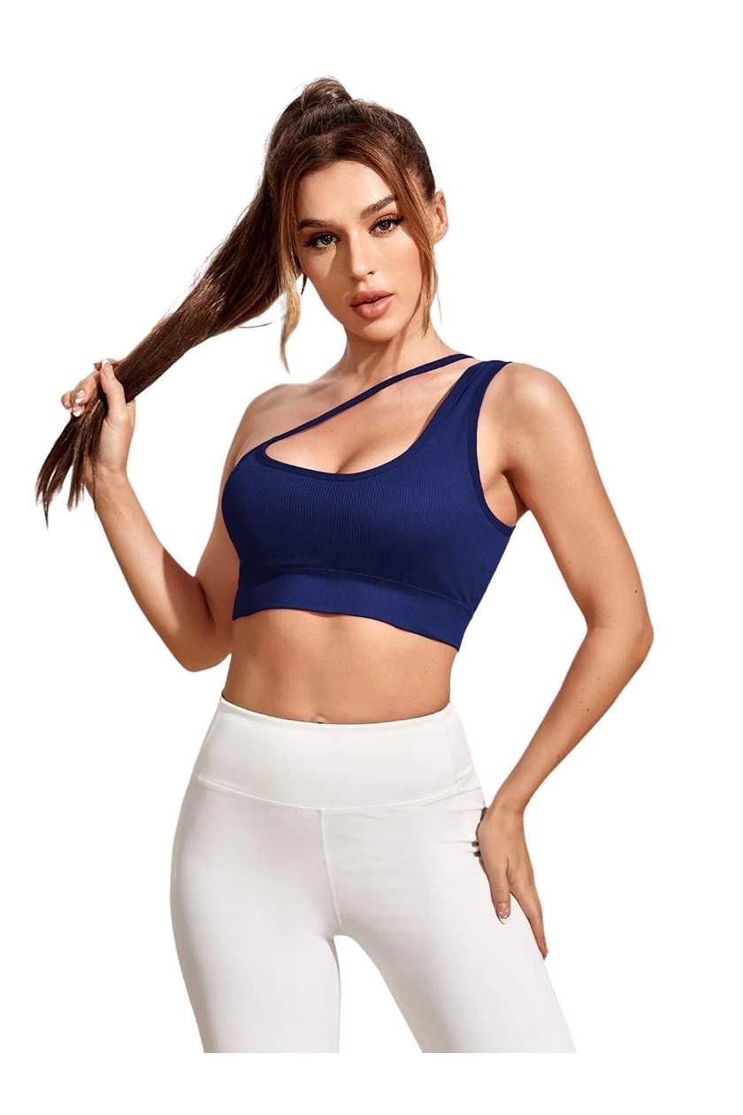 Bustiera Fitness Cu Decolteu Pe Un Umar, Spate Decupat, Bleumarin, S/M