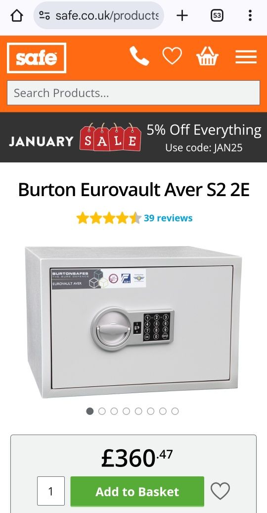 Сейф, каса Burton Eurovault Aver S2 2E