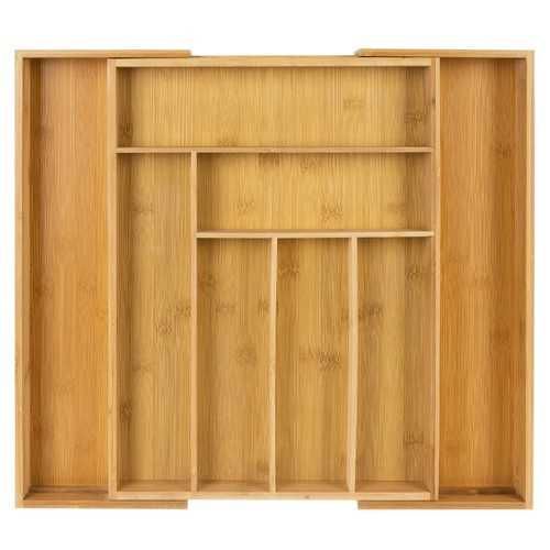 Organizator extensibil tacamuri bucatarie din bambus 6-8 compartimente