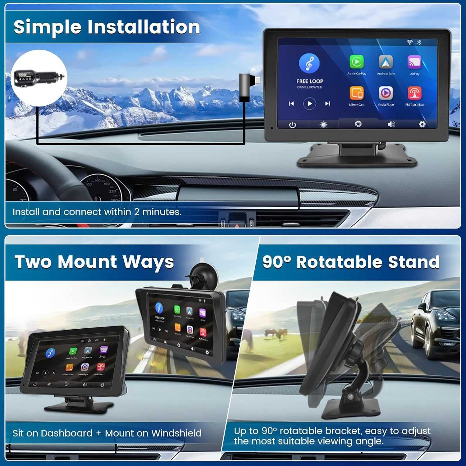 НОВ! HD CarPlay/Android Auto дисплей 7”, Bluetooth, Mirror Link