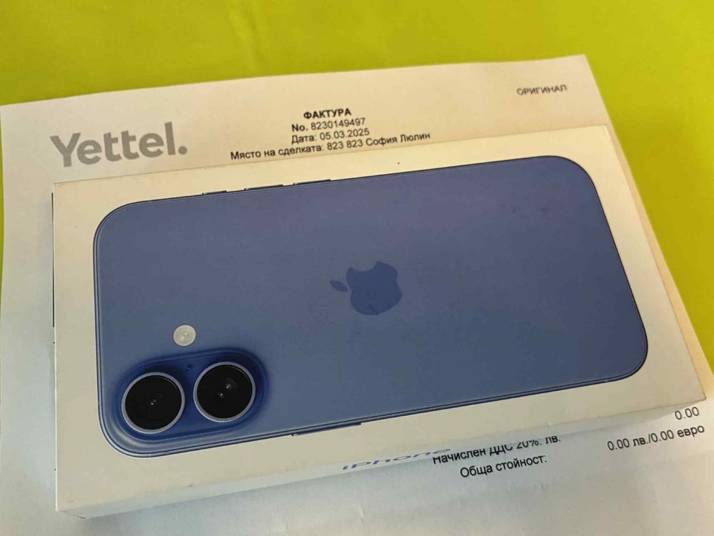 КАТО НОВ 128GB iPhone 16 Yettel Гаранция 2028г. Ultramarine