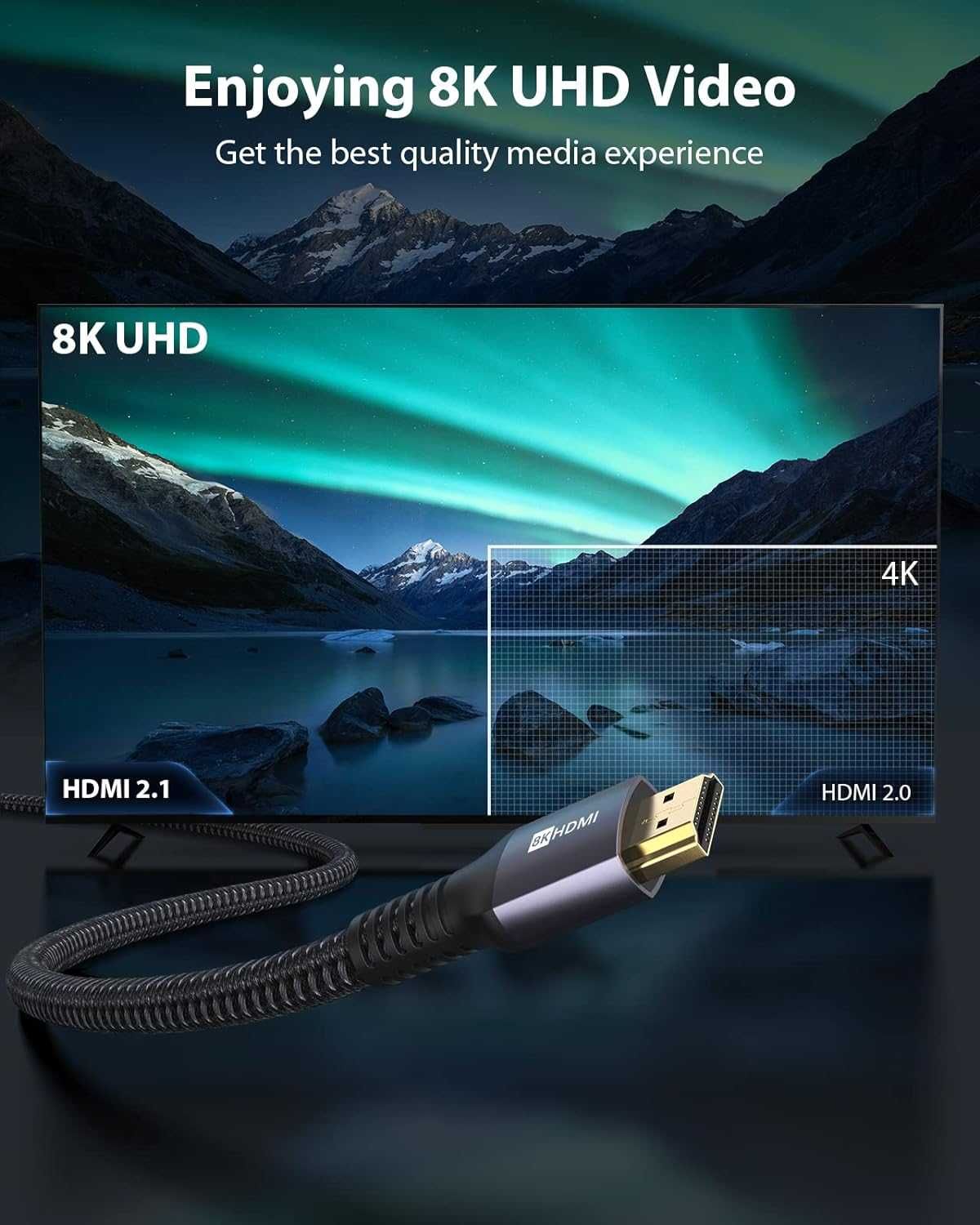 Cablu HDMI 2.1 8K 2m 48Gbps 8K HDMI 2.1 HDR eARC Dolby Atmos HDCP