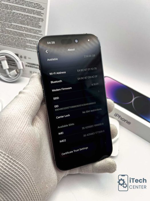 iPhone 14 Pro, 256GB, Purple, 100% батерия, КАТО НОВ, ГАРАНЦИЯ!