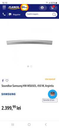 Soundbar curbat Samsung HW-MS6501/EN, 3.0, 450 W, Argintiu