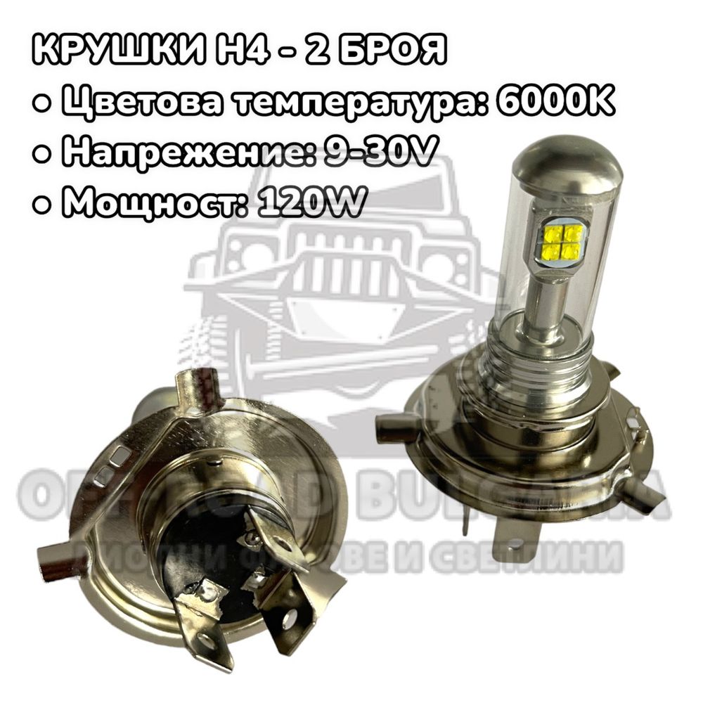 ТОП ОБЯВА 2 БРОЯ LED Диодни крушки – H4 120W 12V +150%