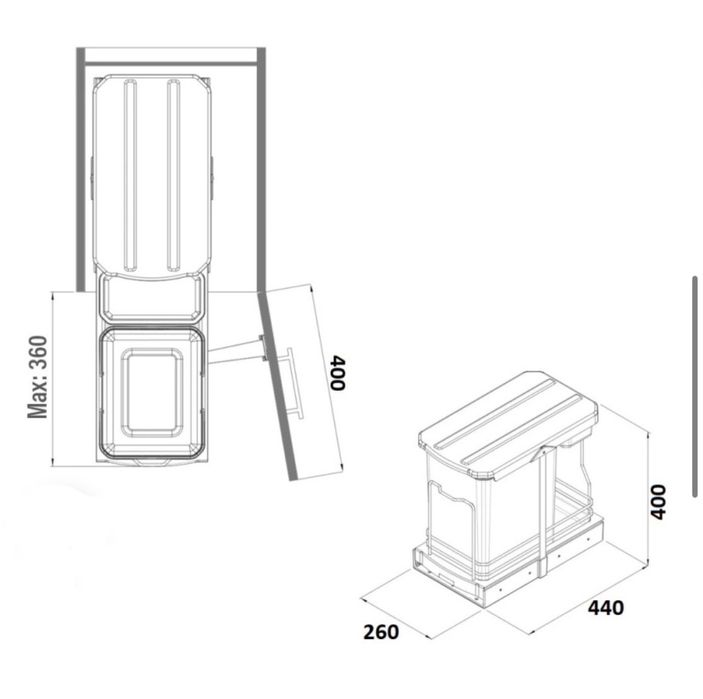 Кош за вграждане 16л+1л за врата 40 см сив STARAX