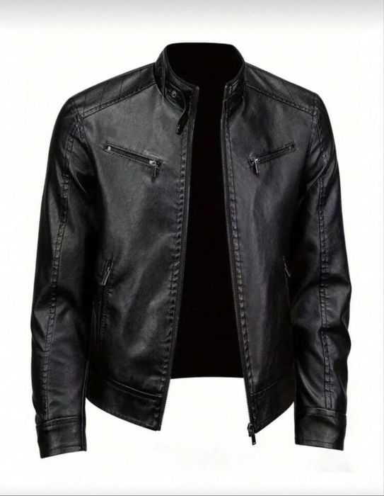 Черно кожено мъжко яке