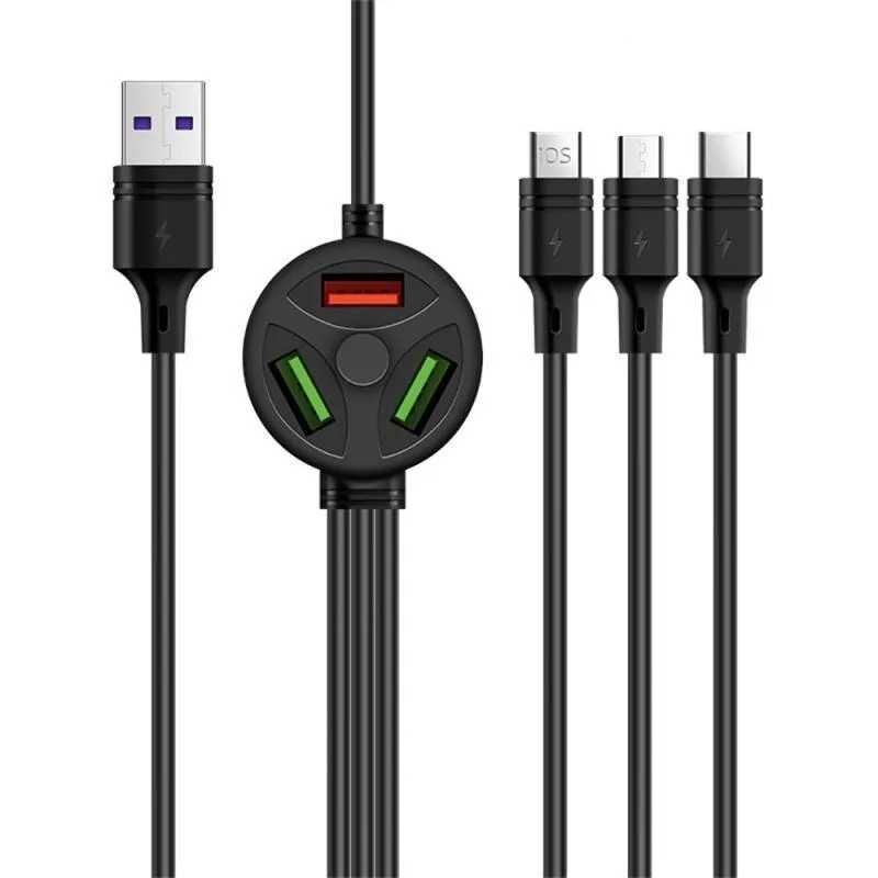 Cablu încărcare/USB hub 6 în 1, fast charge, IOS, USB C, Micro USB