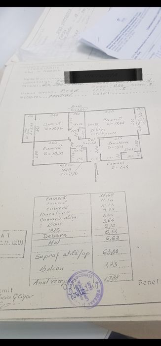 Apartament 3 camere 2 băi ,Centru, 64m utili