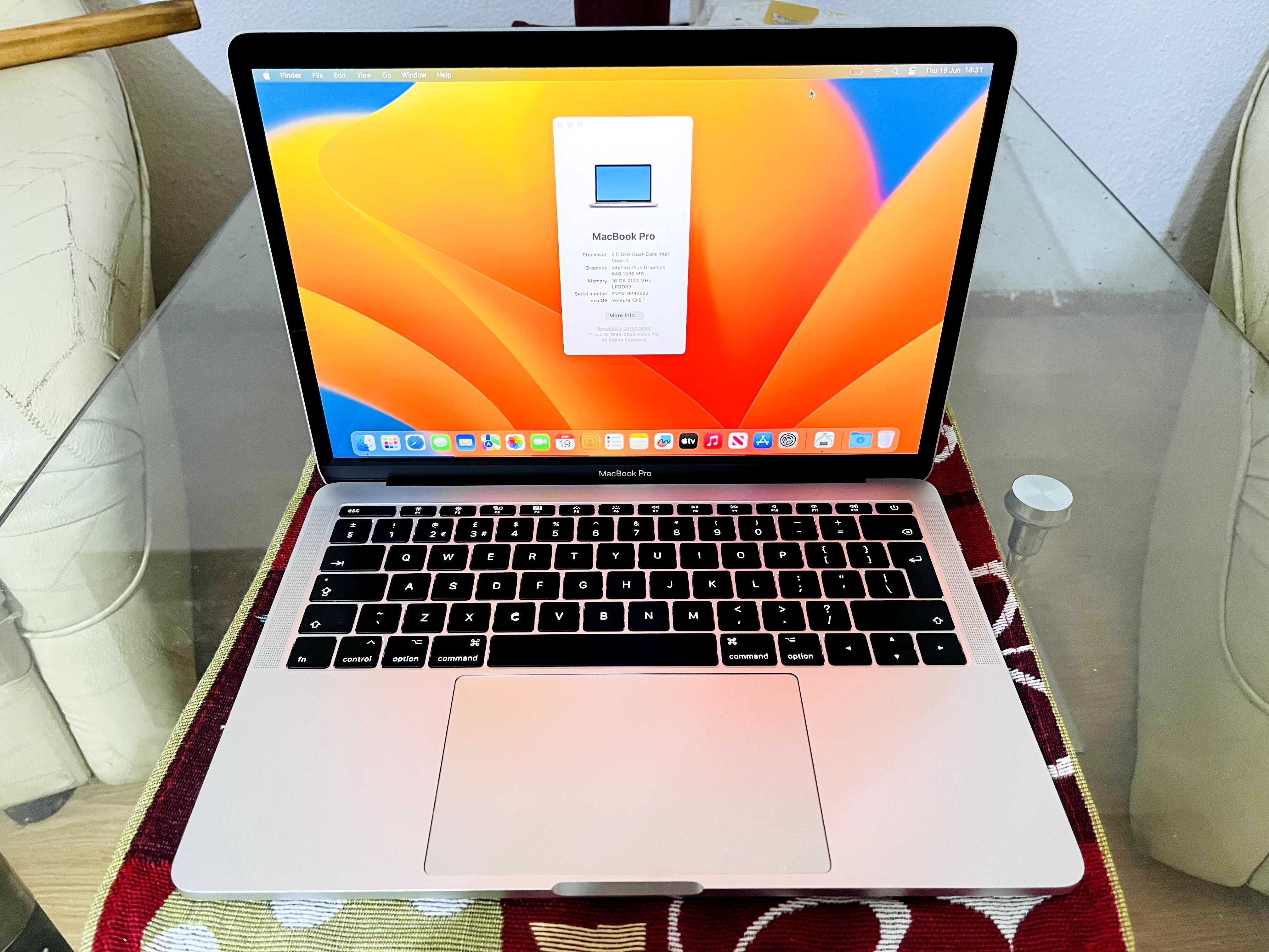 Apple MacBook PRO 13' A1708 mid 2017 i7 2.5Gz 16GB 256 GB NVMe Silver