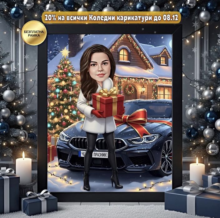 Коледни карикатури + подарък рамка