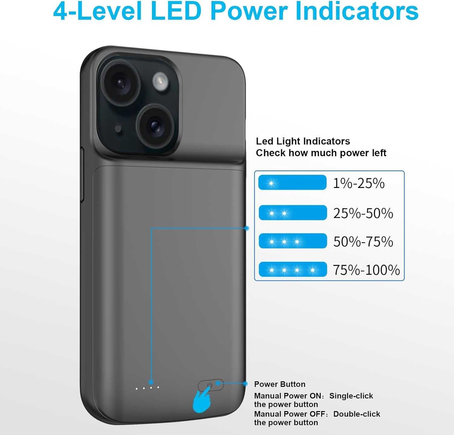 YISHDA калъф с батерия за iPhone 14/15 (6.1 инча), 7000mAh тънък