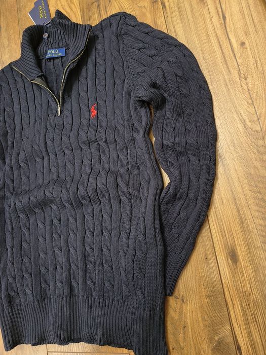 Pulover RL, fermoar pe gât, bleumarin