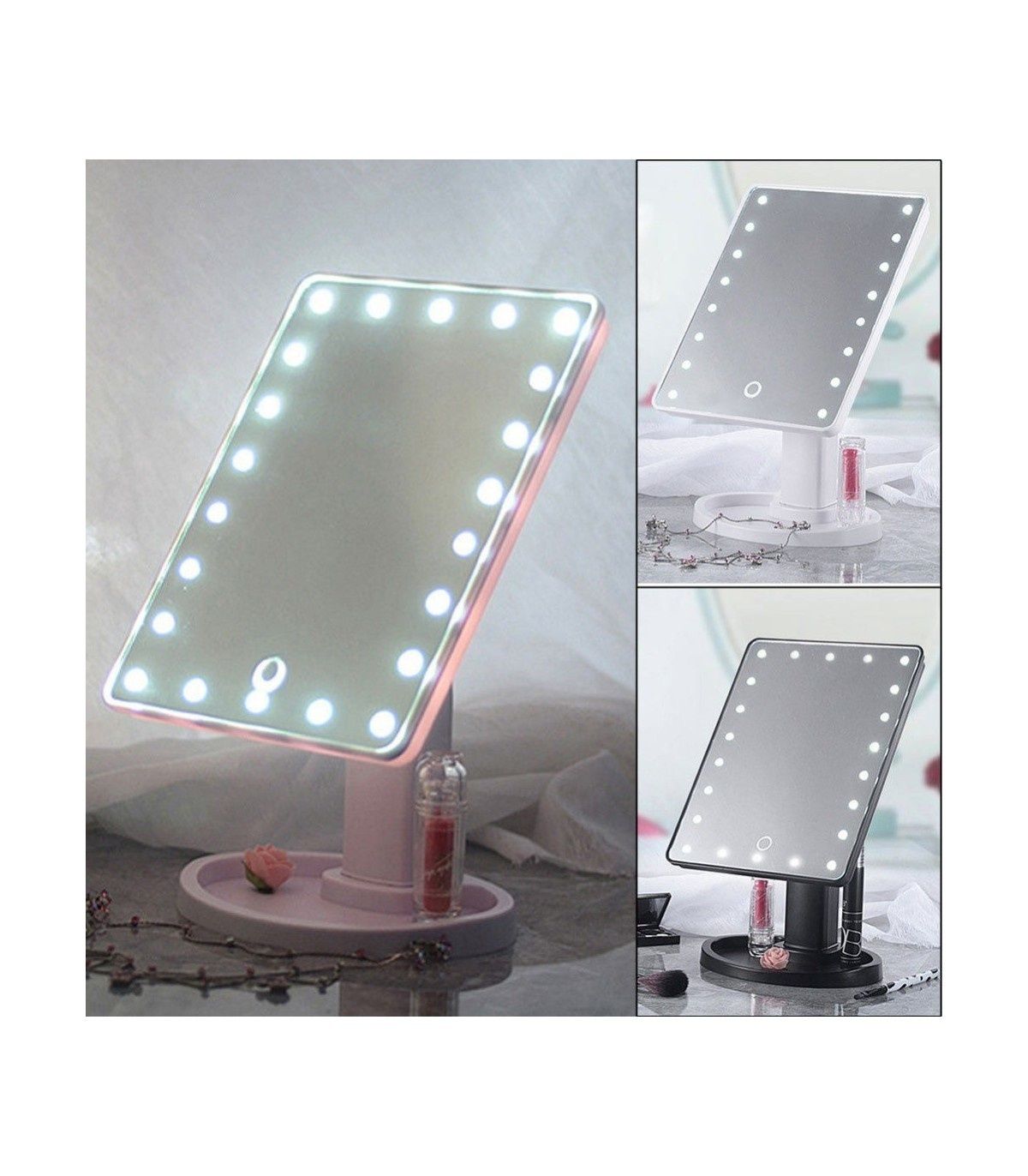 LED Настолно огледало / Цвят: Бял, розов, черен/