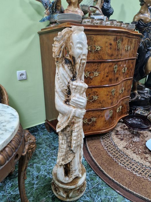 Уникална голяма антикварна китайска каменна фигура статуетка