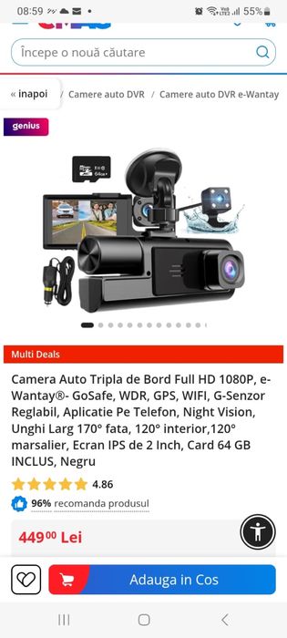 Camera auto tripla de bord Full HD 1080