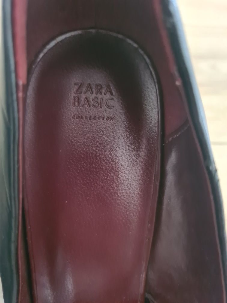 Pantofi piele naturala neagra Zara, toc 11 cm, purtați