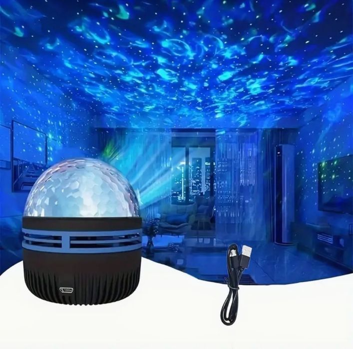 Нощна led лампа - северно сияние, звездно небе, водни вълни
