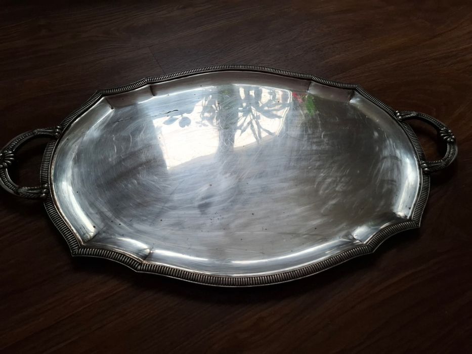 Старинен голям, посребрен поднос