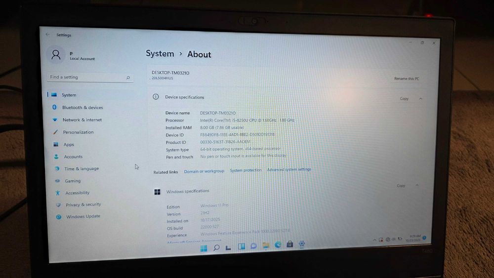 Laptop Lenovo ThinkPad T480, i5, 8GB RAM, 500GB HDD