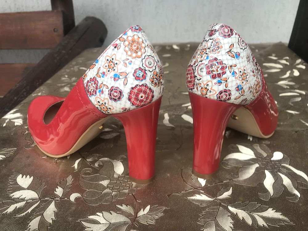 Pantofi Dama cu Toc Piele Naturala Rosii Noi Garkoni Negociabil