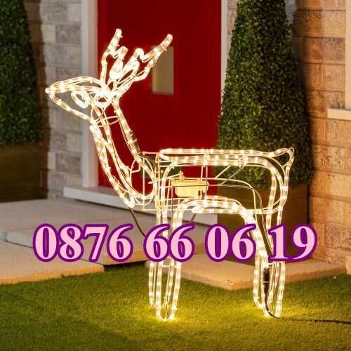 Голям Коледен елен, LED светещ елен, бяла светлина