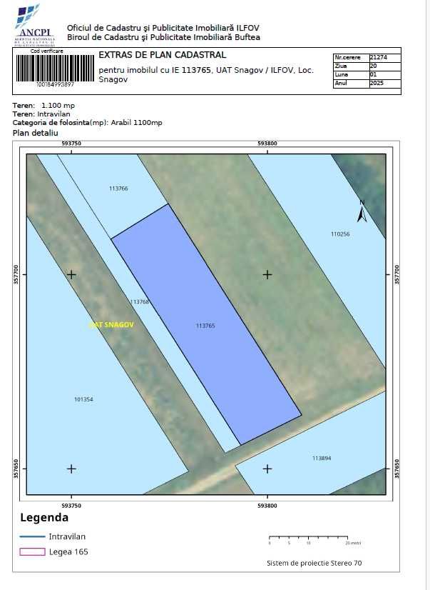 Teren intravilan Snagov 1.100 mp, aproape de pădure, lac, cu utilități