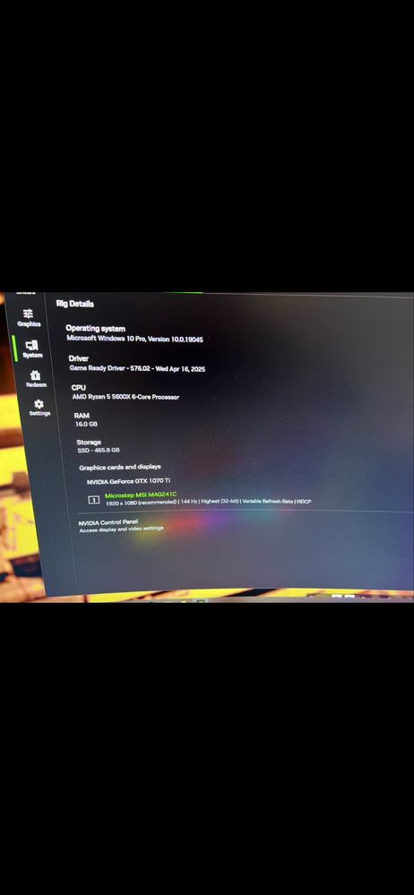 NVIDIA GTX 1070TI Msi Aero