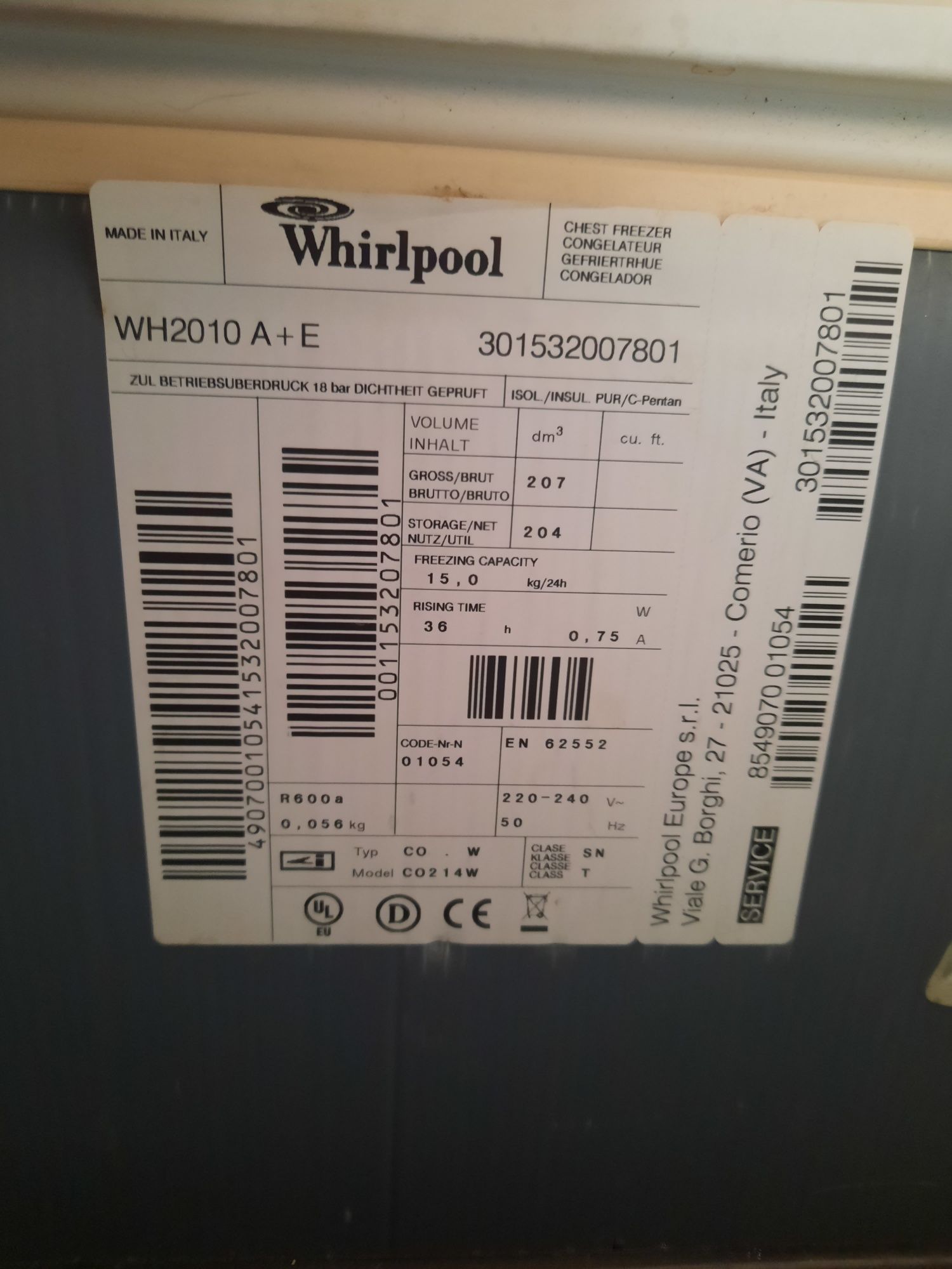 Lada frigorifica independenta Whirlpool: culoare alb - WH2010 A+E