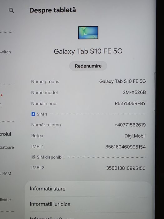 Samsung Galaxy Tab S10 FE 5G Spen,10.9" 128GB  Grey resigilata factura