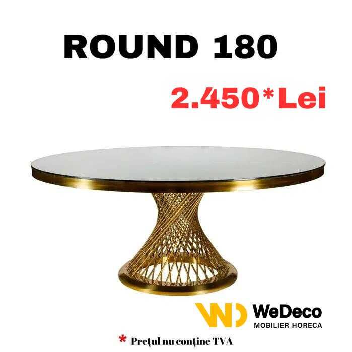 Masa Rotunda Nunta Evenimente Aurie cu Blat de Sticla Oglinda de LUX
