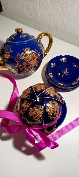Продам сервиз фарфор костяной кобальт с золотом, "яичная скорлупа" нов