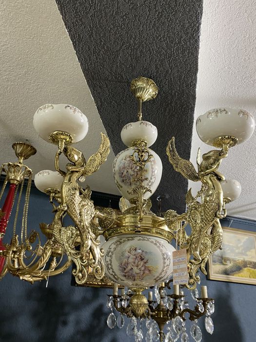 Candelabru din bronz masiv/portelan