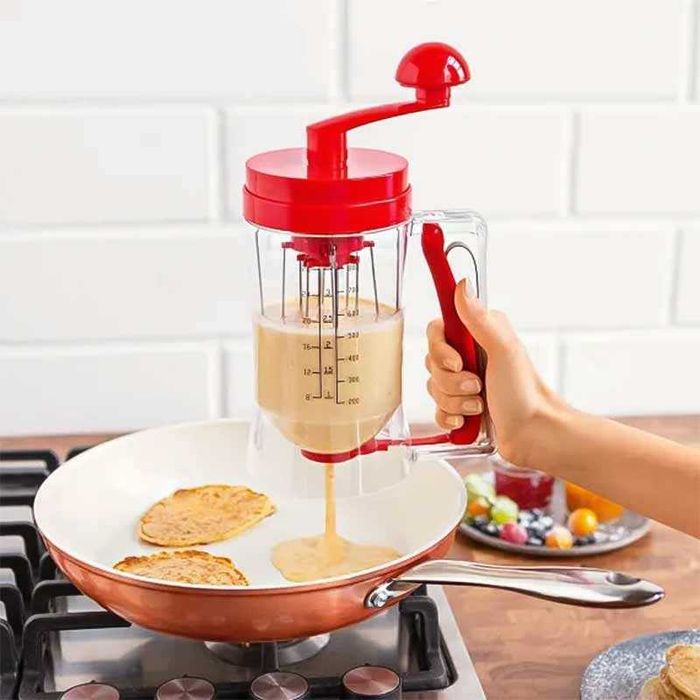 Ръчна машина за палачинки и мъфини с диспенсър и дръжка за миксер