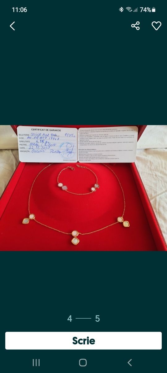 CELLINI  Set colier și brățară aur roz 18k cu sidef și coral