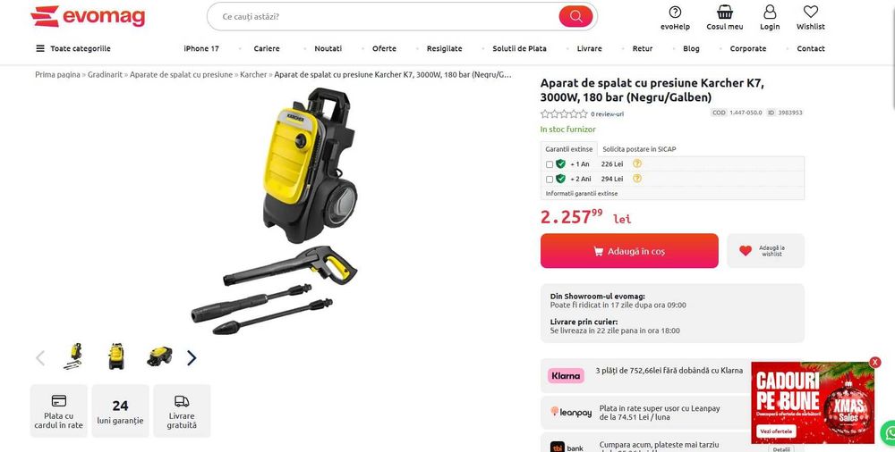 Aparat de spalat cu presiune Karcher K7 Compact, 3000W 180 bar